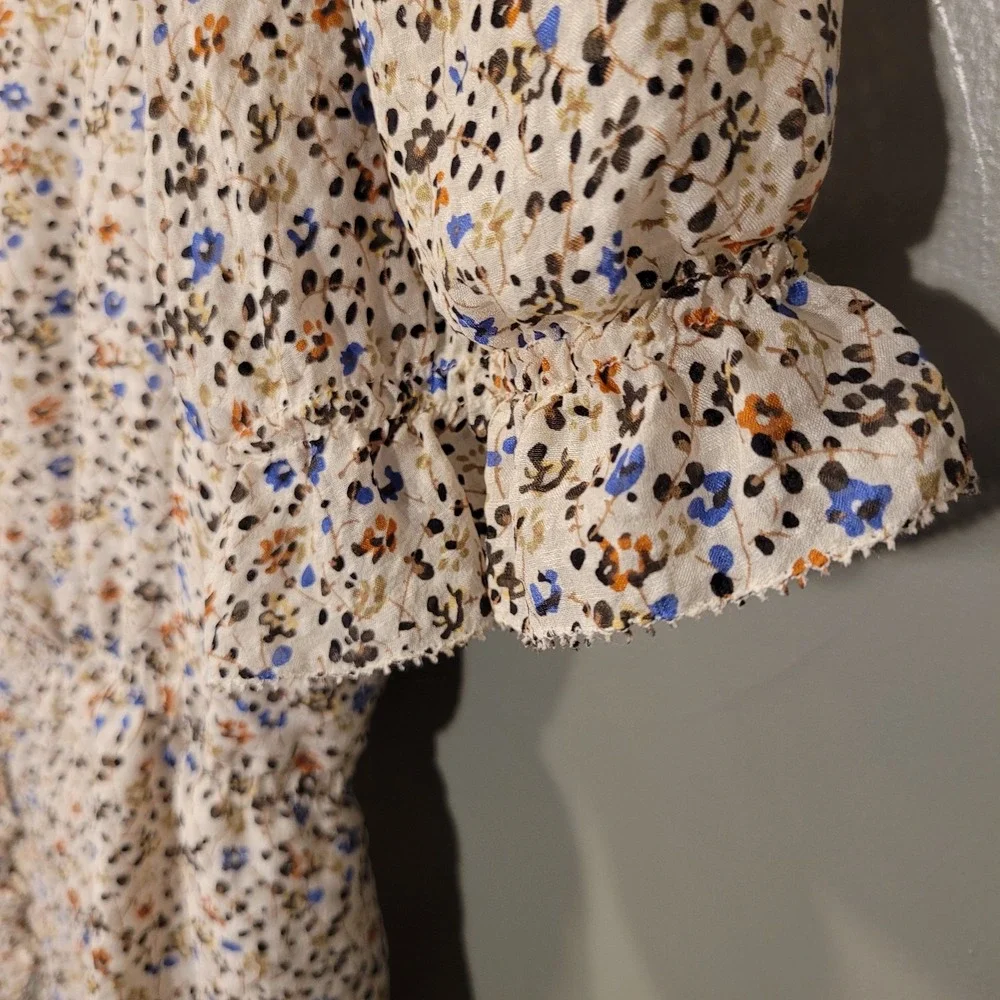 Madewell‎ Silk Floral Print Button Front Peplum Blouse, Women's Size S, Multi